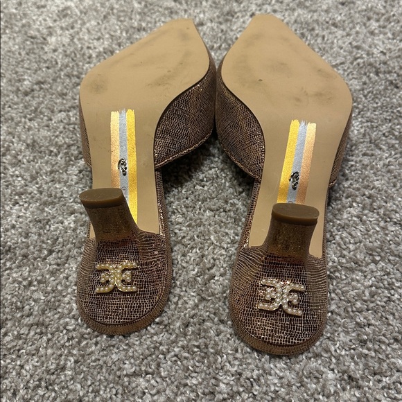 Sam Edelman 9 Kitten Heel Mule Beaded Metallic Gold Bronze Gorgeous shoe 2” - Picture 6 of 12